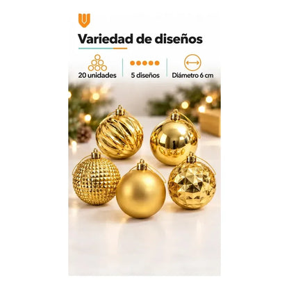 40 Esferas Navidad Adorno Bolas Decorativas Dorado 6cm Esferas Navideñas Clásicas Decorativas Acabados Brillantes Mate... 6 Cm Diámetro