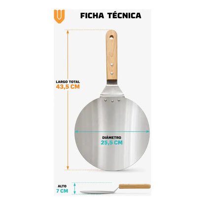 Pala Pizza Espátula Redonda Acero Mango Madera 25,5cm Pala Pizza Espátula Redonda Acero Inoxidable Mango Madera Utensilio Gastronómico Horno Cocina Pizzería Panadería Hornear 25.5cm