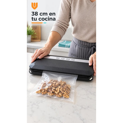Selladora Vacio 38cm Negra Alimentos Máquina 10 Bolsas Negro Selladora Vacío Alimentos Sellado Empacadora Envasadora Bolsas Texturizadas Cocina Porciones Organización