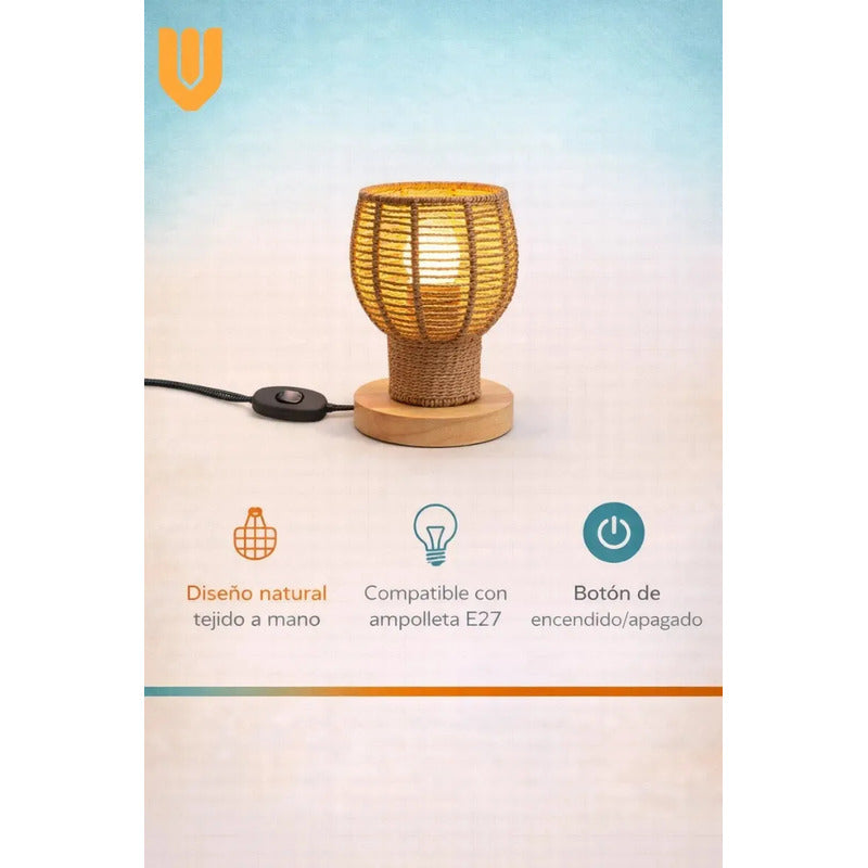 Vitrineon Dispositivo Luminoso Bambu Natural Sistema Led E27 Noche Mesa Bambu Iluminacion Ambiental Led E27 Estilo Clasico Natural Luz Calida Dormitorio Color Marron Claro Lampara Mesa Bambu...