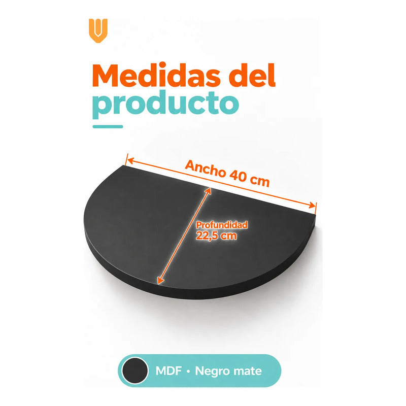 Repisa Flotante Semicircular Mdf Negro 40cm Vitrineon Cl Negro Repisa Mural Flotante Estante Decorativo Organización Recibidor Living Oficina Madera Mdf Muro Concreto Vestidor 40cm