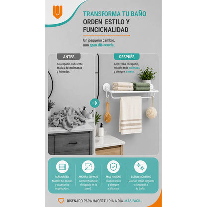 Toallero Soporte Organizador Baño Aluminio Estante Toallas Blanco