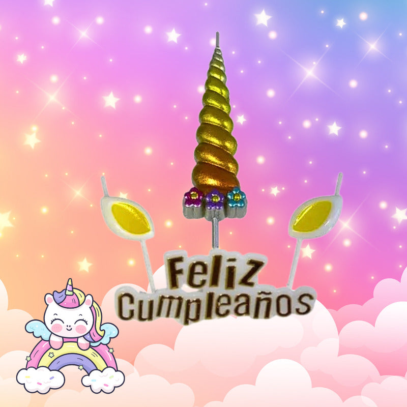 Set 4 Velas De Cumpleaños Adornos Para Tortas Unicornio
