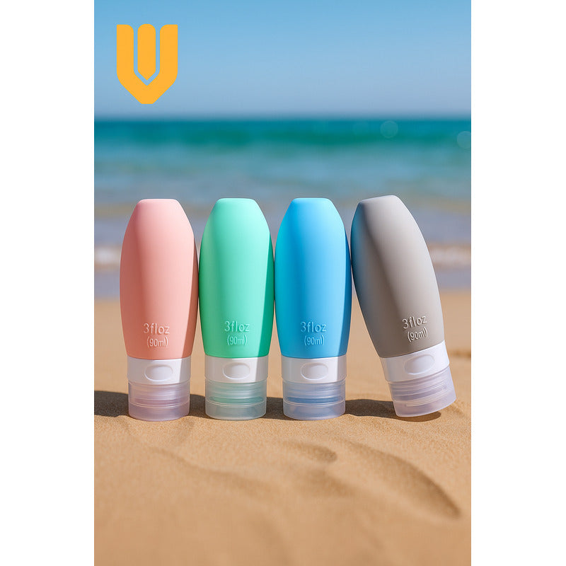 Pack 4 Botellas De Viaje De Silicona Dispensador Viaje 90ml