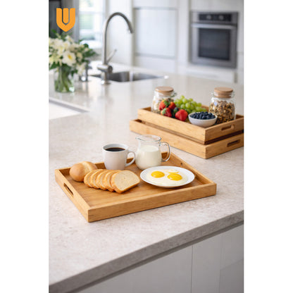 Bandejas Bambú Natural 3 Desayuno Mesa Servir Snacks Hogar