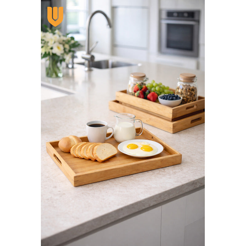 Bandejas Bambú Set 3 Rectangulares Cocina Servir Comida