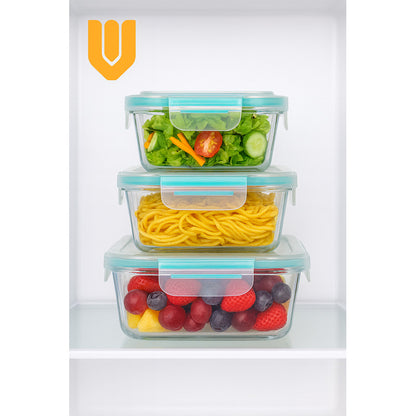 Set 3 Taper Hermético Vidrio Contenedor Cocina Alimentos