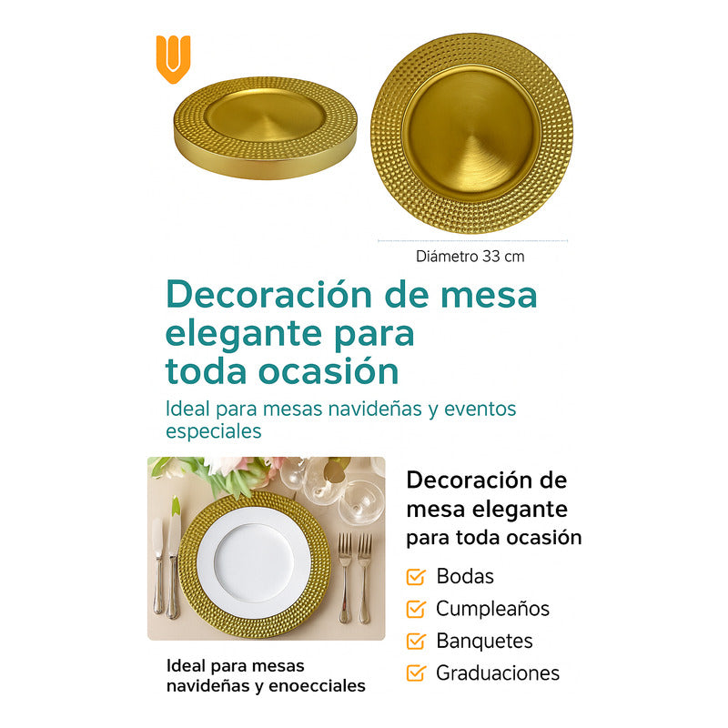 6 Platos Dorados Navideño Vajilla Dorada Vajilla Navidad 33c