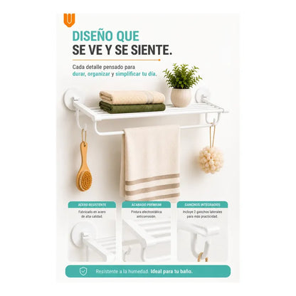 Toallero Soporte Organizador Baño Aluminio Estante Toallas Blanco