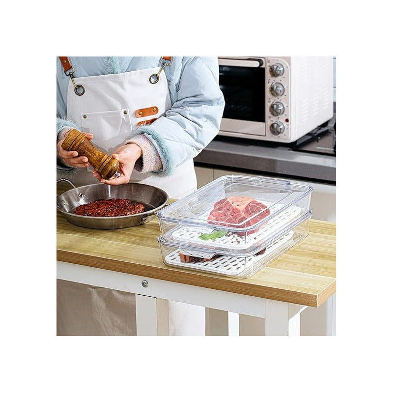 X2 Organizador Refrigerador Acrilico Contenedor Con Tapa