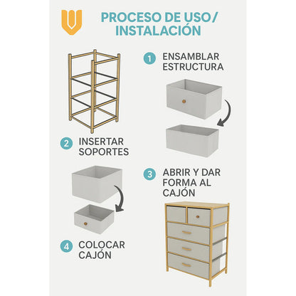 Estante Bambu 4 Niveles Baño Organizador Duradero Resistente Bambu/cajones Blancos