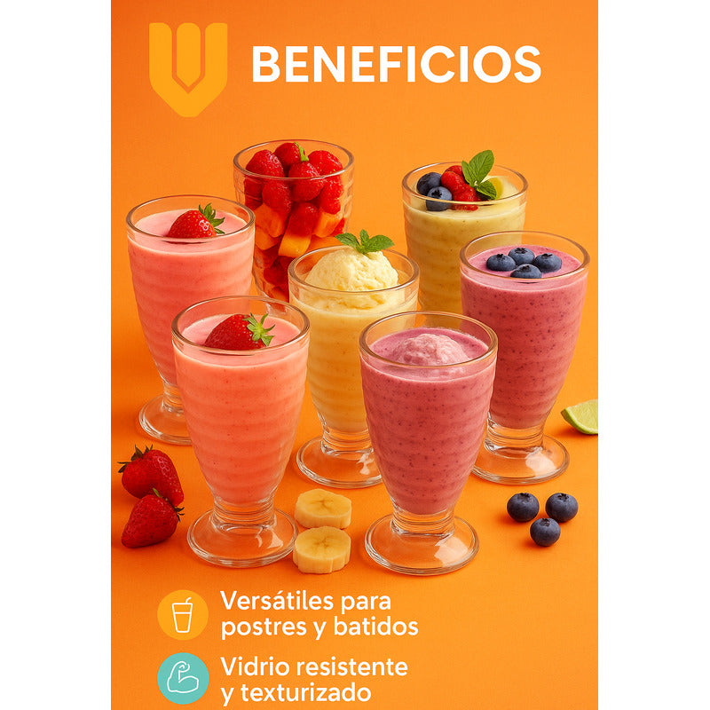 Set 6 Copas Vidrio 380 Ml Postres Helado Batidos Jugos