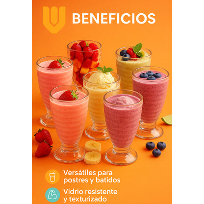 Set 6 Copas Vidrio 380 Ml Postres Helado Batidos Jugos