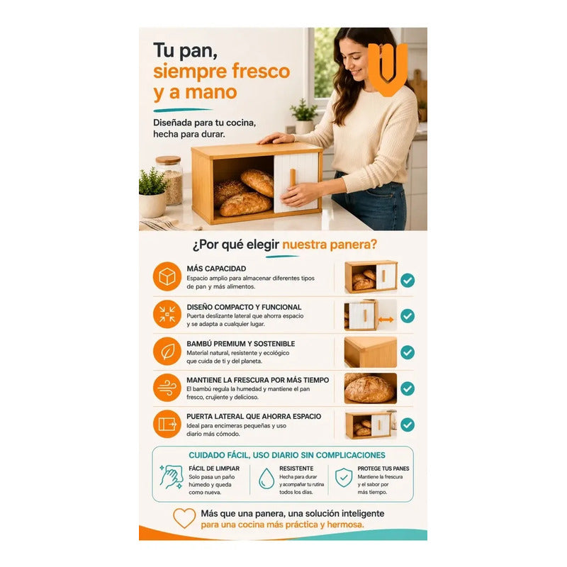 Panadera Caja Madera Bambu Tapa Enrollable Grande Multiuso Bambu Natural Beige Madera Clara Arena Nordic Organico Calido Rustico Minimalista Elegante Premium Cocina Hogar Panera Bambu Enrollable...