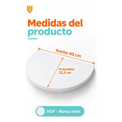 Repisa Flotante Semicircular Mdf Blanco 40cm Vitrineon Cl Blanco Repisa Mural Flotante Estante Decorativo Organización Recibidor Living Oficina Madera Mdf Muro Concreto Vestidor 40cm