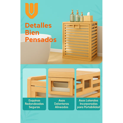 Canasto Ropa Sucia Bambu Plegable Grande Baño Dormitorio Lav