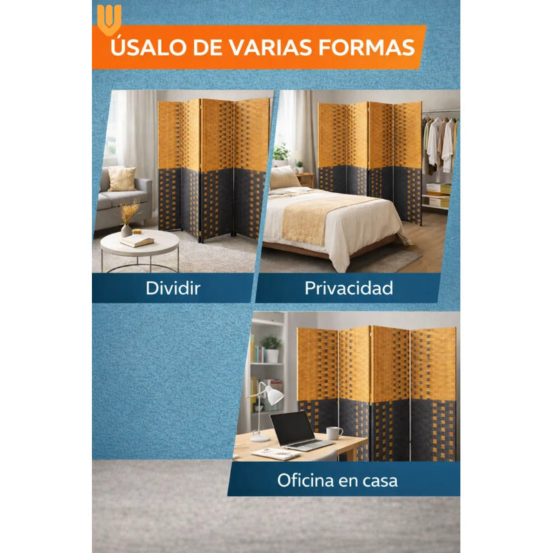 Biombo Separador Oficina Ambientes Divisor 4 Puertas 180 Cm Lisa Biombo Plegable Ratan Liso Uso Interior 4 Paneles Altura 180 Ancho 180 Decoracion Moderna Marron