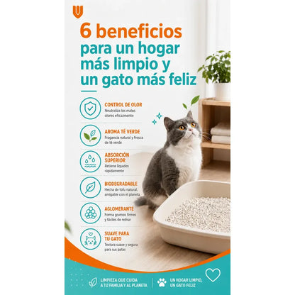 Arena Gatos Aglutinante Sanitaria Tofu Te Verde 2.6kg Clean Arena Sanitaria Tofu Te Verde 7 Litros Aglomerante Biodegradable Absorcion Control Olores 99 Porciento Libre Polvo Gatos - 2.6kg