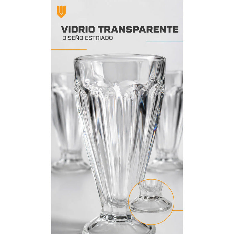Set 6 Copas Vidrio 300ml Cristal Vaso Postre Batido Cerveza Copas Helado Vidrio Set 6 Postres Sundae Jugos Batidos Malteadas... Transparente Cristalino Vidrio Incoloro Acabado Brillante Claro...