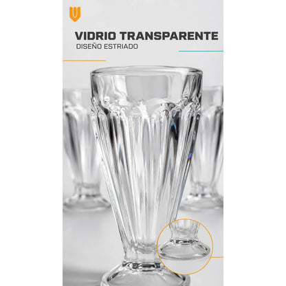 Set 6 Copas Vidrio 300ml Cristal Vaso Postre Batido Cerveza Copas Helado Vidrio Set 6 Postres Sundae Jugos Batidos Malteadas... Transparente Cristalino Vidrio Incoloro Acabado Brillante Claro...