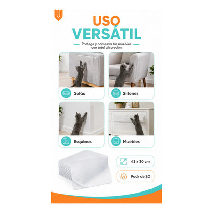 2 Rascadores Gatos Antiarañazos Rasguños Sofá Sillón Protect Blanco 43x30