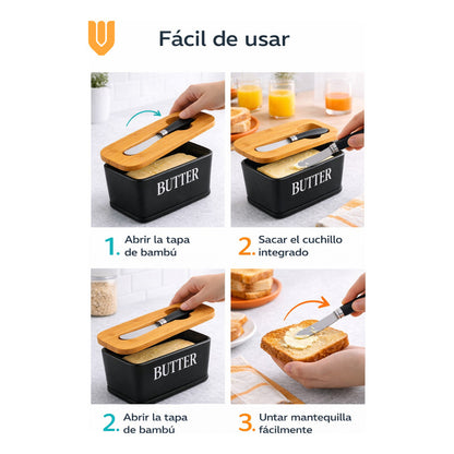 Mantequillero Ceramica Tapa Bambu Cuchillo Mantequilla Bambu