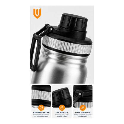 Termo Botella Acero Inoxidable Agua Termica Bebidas Camping Gris