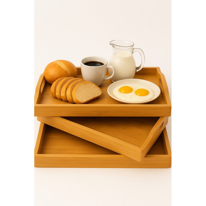 3 Bandejas Para Desayuno Bandeja De Bambu Para Servir Bambu