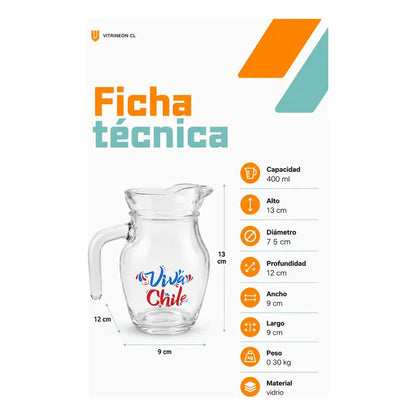 Jarra Vidrio Jugo Agua 400ml Viva Chile Asa Transparente Jarra Vidrio 400ml Viva Chile Asa Pico Vertedor Transparente Bebidas Frías Agua Jugo Té Cocina Mesa Hogar Vitrineon Cl 400ml