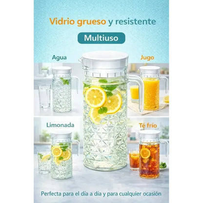 Servidor Refrescos Familiar Celebraciones Comedor Compartir Transparente Diamante Vidrio Cristal Claro Brillante Elegante Cocina Mesa Hogar Bebidas Agua Jugo Limonada Batidos