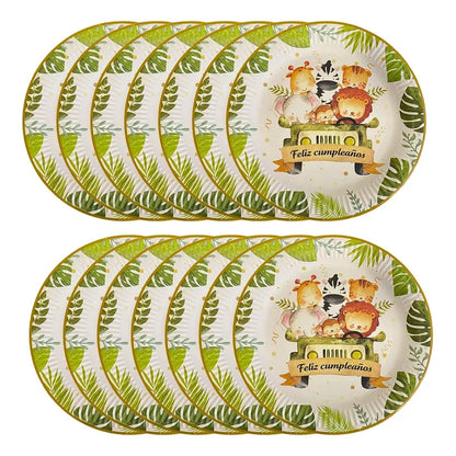 X10 Plato Safari Decoración Cumpleaños Safari Fiesta 17 Cm Multicolor Safari Jungla