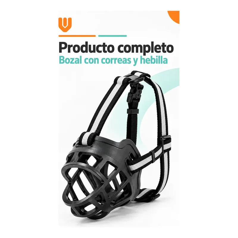 Protector Hocico Mascotas Ventilado Durabilidad Alta Uso Negro Mediano