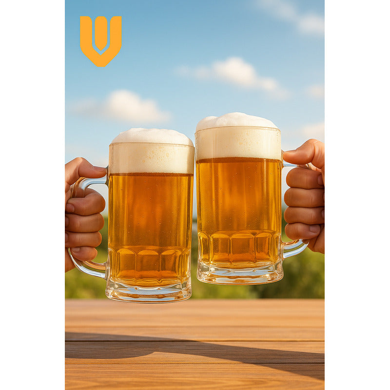 Set 2 Vasos Cerveceros Vidrio Grueso Tipo Jarra Shopero Prem