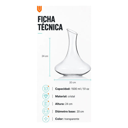 X2 Aireador Para Vinos Decantador De Vino Aireador 1500ml Transparente - Pequeño