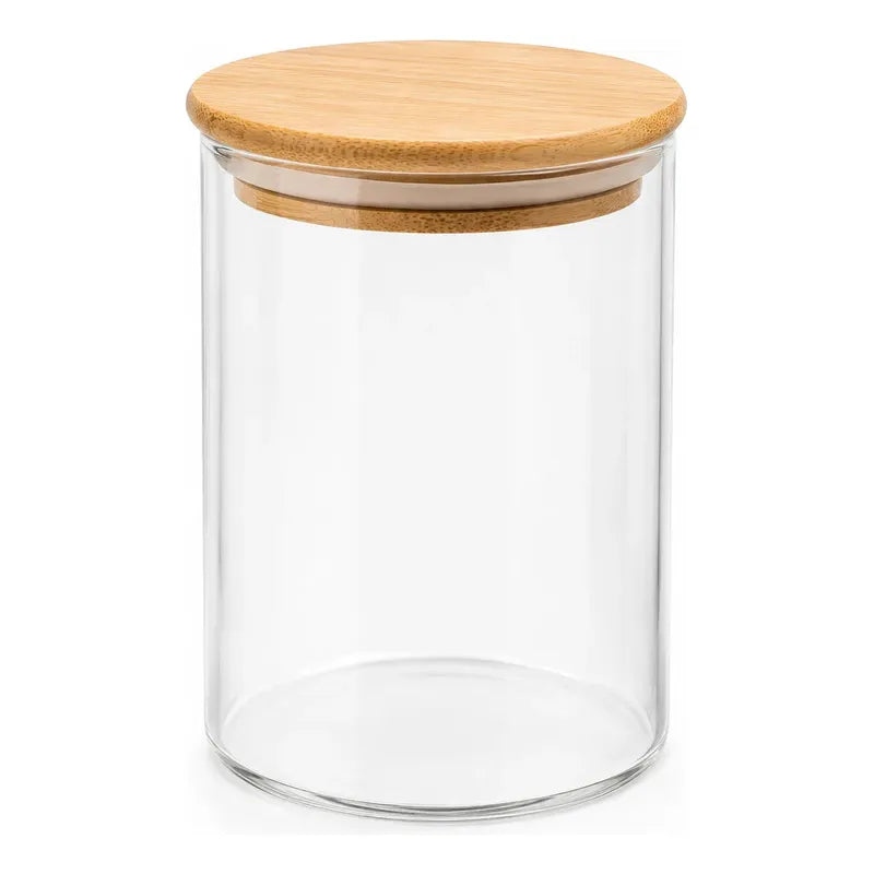 Frasco Hermético Contenedor Vidrio Tapa Bambu Gourmet 300 Ml Transparente Natural Bambú Cristal Claro Minimalista Cocina Gourmet Organizacion Moderna Elegante Premium Hogar