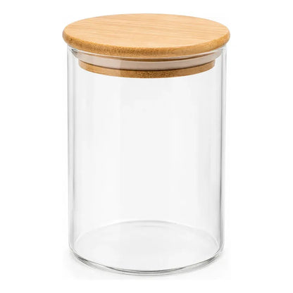 Frasco Hermético Contenedor Vidrio Tapa Bambu Gourmet 300 Ml Transparente Natural Bambú Cristal Claro Minimalista Cocina Gourmet Organizacion Moderna Elegante Premium Hogar