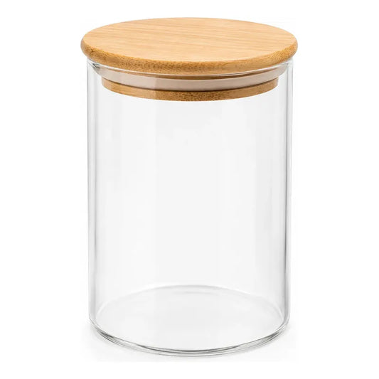Frasco Hermético Contenedor Vidrio Tapa Bambu Gourmet 300 Ml Transparente Natural Bambú Cristal Claro Minimalista Cocina Gourmet Organizacion Moderna Elegante Premium Hogar