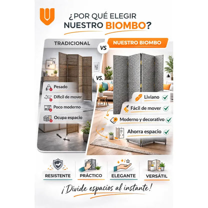 Biombo Divisor Oficina Ambientes Separador 4 Puertas 180 Cm Gris Claro Biombo Divisor Ambientes 4 Paneles 180 Cm Separador Oficina Hogar Plegable Geometrico Gris Claro Ratan Geometrico Ratan...