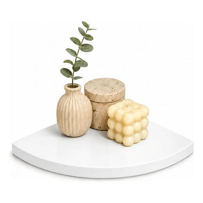 Repisas Flotante Blanco Acabado Madera Pared 30cm Esquinera Repisa Esquinera Flotante Acabado Madera Cuarto Círculo Borde Curvo Fijación Oculta Mural Decorativa 30cm