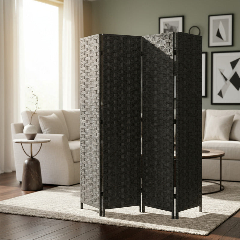 Biombo Oficina Interior Separador Ambientes Ratán 4 Paneles