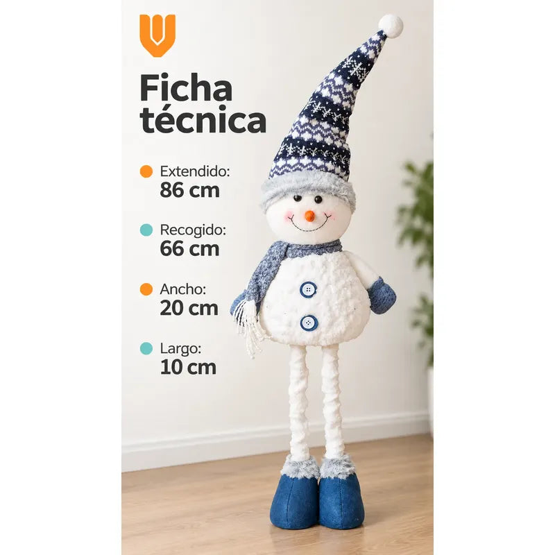 Muñeco Nieve Navideño 86cm Retraible Decorativo Figura Blanco Muñeco Adorno Navideño Muñeco Papá Noel Viejito Pascuero Santa Claus Gorro Barba Blanca Figura Verdes Cascabel 86cm Retraible