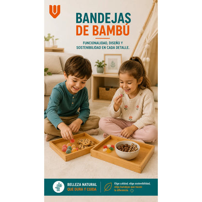 3 Bandejas Bambu Desayuno Rectangulares Multiuso Cocina Marron Bambú Natural Madera Clara Elegante Nordico Artesanal Gourmet Calido Minimalista Cocina Premium
