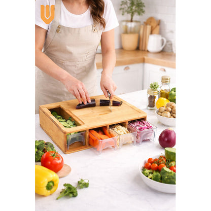 Tabla De Picar Vitrineon Bambu 40x27cm 4 Contenedores Liso Bambú