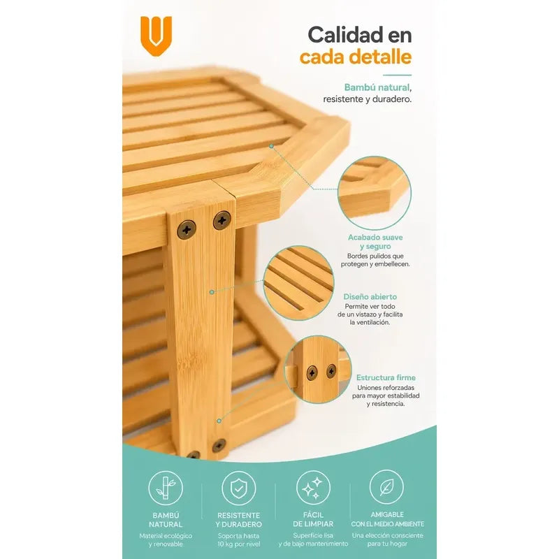 Almacenador 3 Niveñes Cocina Baño Espacios Reducidos Hogar M Marron Claro Bambu Natural Nordico Minimalista Elegante Moderno Cocina Baño Hogar Compacto Premium