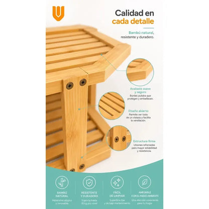 Almacenador 3 Niveñes Cocina Baño Espacios Reducidos Hogar M Marron Claro Bambu Natural Nordico Minimalista Elegante Moderno Cocina Baño Hogar Compacto Premium