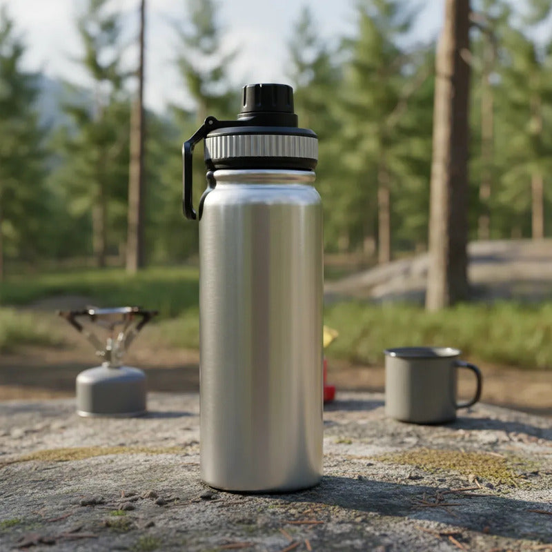 Termo Botella Acero Inoxidable Agua Termica Bebidas Camping Gris