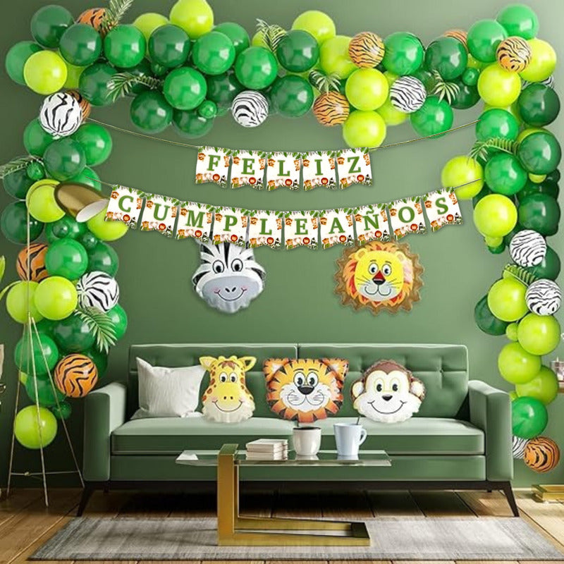 Banderín Guirnalda Safari Feliz Cumpleaños Banderín Safari Verde Musgo Safari