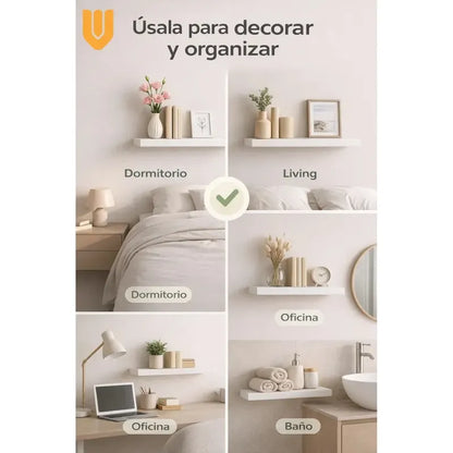 Vitrineon Repisas Flotantes Soporte 10kg Diseño Mdf 50x15 Cm Blanco