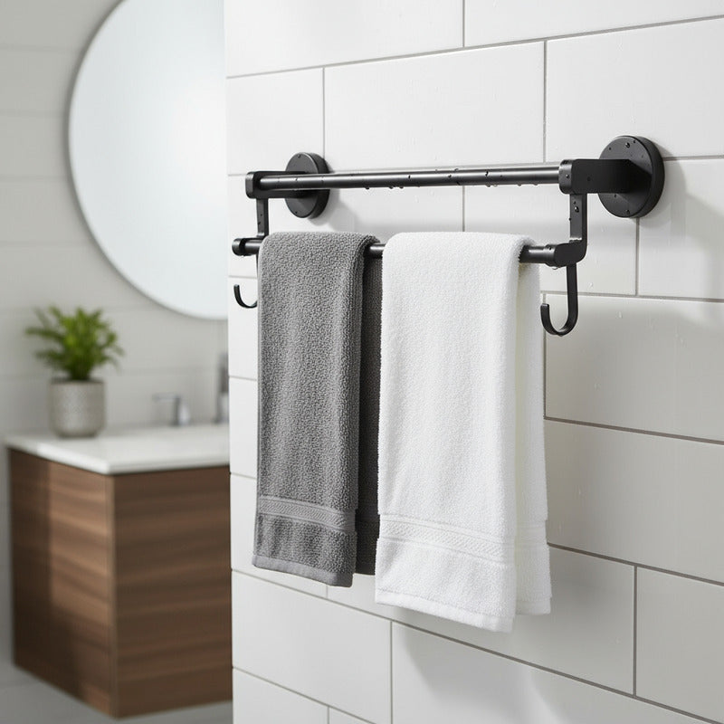 Toallero Doble Barra Soporte Colgador Baño Cocina 50cm