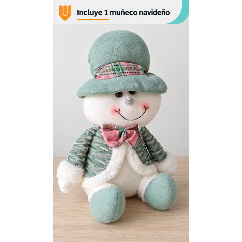 Muñeco Navideño 28cm Decorativo Adornar Figuras Navidad Blanco Muñeco Adorno Navideño Muñeco Papá Noel Viejito Pascuero Santa Claus Gorro Barba Blanca Figura Verdes Cascabel 28cm-nieve